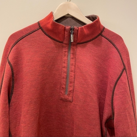 Tommy Bahama Reversible Flipshore Dark Taupe Heather Quarter Zip Sweater - Picture 8 of 12